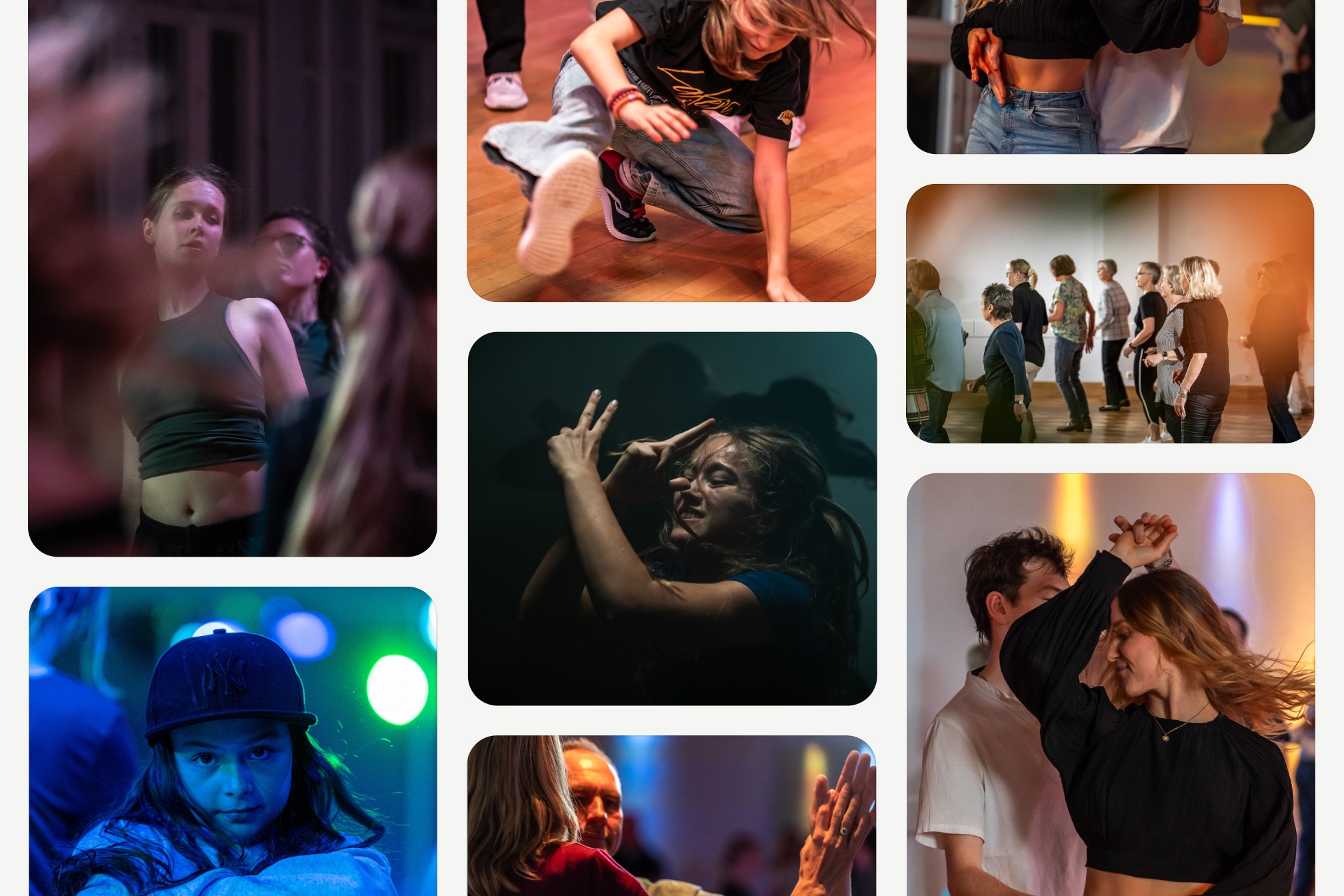 Auswahl neuer Bildmotive des Rebrandings mit ausdrucksstarken Tanzszenen